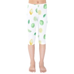 Lemon And Limes Yellow Green Watercolor Fruits With Citrus Leaves Pattern Kids  Capri Leggings  by genx
