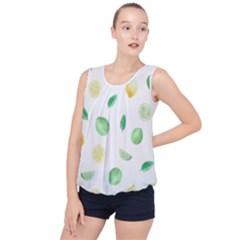 Lemon And Limes Yellow Green Watercolor Fruits With Citrus Leaves Pattern Bubble Hem Chiffon Tank Top by genx