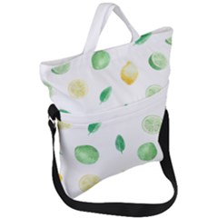 Lemon And Limes Yellow Green Watercolor Fruits With Citrus Leaves Pattern Fold Over Handle Tote Bag by genx