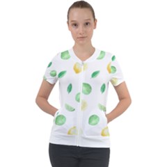 Lemon And Limes Yellow Green Watercolor Fruits With Citrus Leaves Pattern Short Sleeve Zip Up Jacket by genx