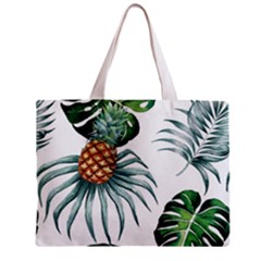 Pineapple Tropical Jungle Giant Green Leaf Watercolor Pattern Zipper Mini Tote Bag by genx