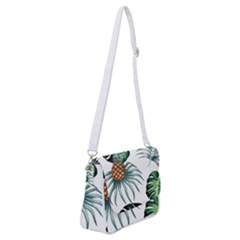 Pineapple Tropical Jungle Giant Green Leaf Watercolor Pattern Shoulder Bag With Back Zipper by genx