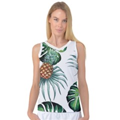 Pineapple Tropical Jungle Giant Green Leaf Watercolor Pattern Women s Basketball Tank Top by genx