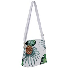 Pineapple Tropical Jungle Giant Green Leaf Watercolor Pattern Zipper Messenger Bag by genx