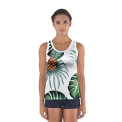 Pineapple Tropical Jungle Giant Green Leaf Watercolor Pattern Sport Tank Top  by genx