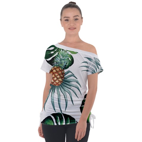 Pineapple Tropical Jungle Giant Green Leaf Watercolor Pattern Tie-up Tee by genx