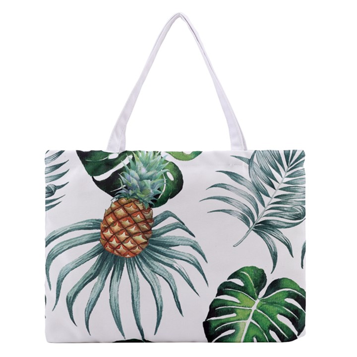 Pineapple Tropical Jungle Giant Green Leaf Watercolor Pattern Zipper Medium Tote Bag