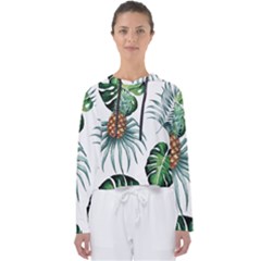 Pineapple Tropical Jungle Giant Green Leaf Watercolor Pattern Women s Slouchy Sweat by genx