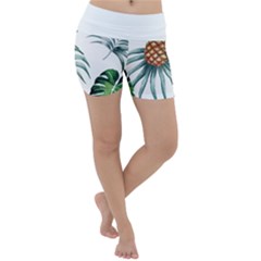 Pineapple Tropical Jungle Giant Green Leaf Watercolor Pattern Lightweight Velour Yoga Shorts by genx