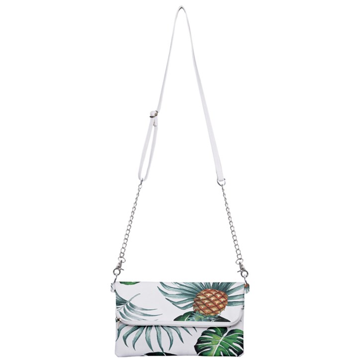 Pineapple Tropical Jungle Giant Green Leaf Watercolor Pattern Mini Crossbody Handbag