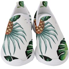 Pineapple Tropical Jungle Giant Green Leaf Watercolor Pattern Kids  Slip On Sneakers by genx