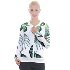 Pineapple Tropical Jungle Giant Green Leaf Watercolor Pattern Casual Zip Up Jacket by genx