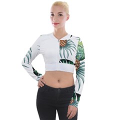 Pineapple Tropical Jungle Giant Green Leaf Watercolor Pattern Long Sleeve Cropped Velvet Jacket by genx