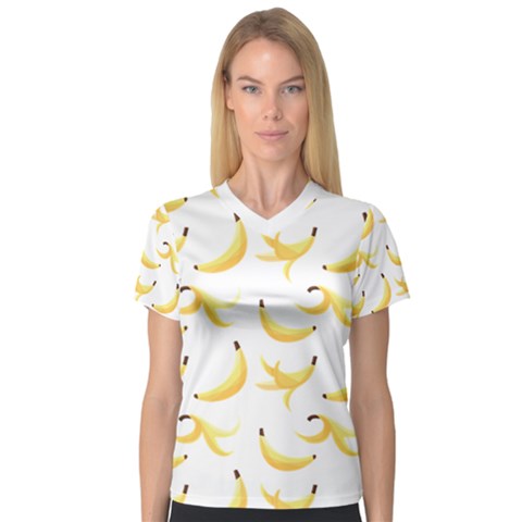 Yellow Banana And Peels Pattern With Polygon Retro Style V-neck Sport Mesh Tee by genx