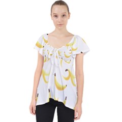 Yellow Banana And Peels Pattern With Polygon Retro Style Lace Front Dolly Top by genx