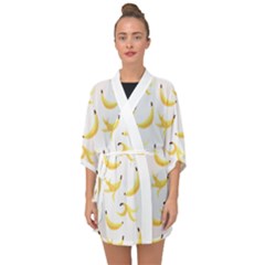 Yellow Banana And Peels Pattern With Polygon Retro Style Half Sleeve Chiffon Kimono by genx