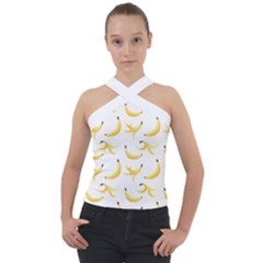 Yellow Banana And Peels Pattern With Polygon Retro Style Cross Neck Velour Top by genx
