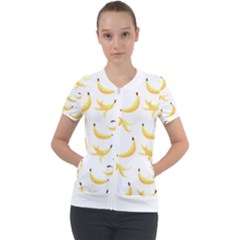 Yellow Banana And Peels Pattern With Polygon Retro Style Short Sleeve Zip Up Jacket by genx