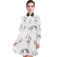 Pigs Handrawn Black And White Square13k Black Pattern Skull Bats Vintage K Long Sleeve Chiffon Shirt Dress