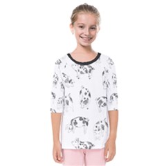 Pigs Handrawn Black And White Square13k Black Pattern Skull Bats Vintage K Kids  Quarter Sleeve Raglan Tee