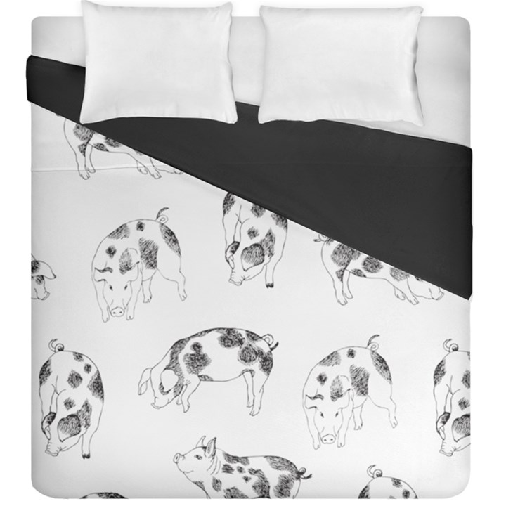 Pigs Handrawn Black And White Square13k Black Pattern Skull Bats Vintage K Duvet Cover Double Side (King Size)