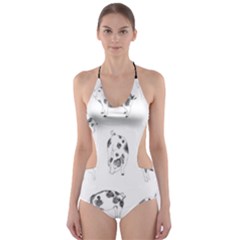 Pigs Handrawn Black And White Square13k Black Pattern Skull Bats Vintage K Cut-Out One Piece Swimsuit