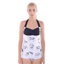 Pigs Handrawn Black And White Square13k Black Pattern Skull Bats Vintage K Boyleg Halter Swimsuit  View1