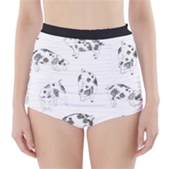 Pigs Handrawn Black And White Square13k Black Pattern Skull Bats Vintage K High-Waisted Bikini Bottoms