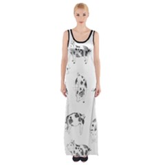 Pigs Handrawn Black And White Square13k Black Pattern Skull Bats Vintage K Maxi Thigh Split Dress