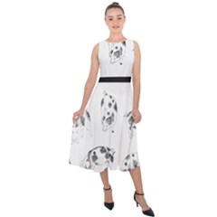 Pigs Handrawn Black And White Square13k Black Pattern Skull Bats Vintage K Midi Tie-Back Chiffon Dress