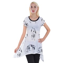 Pigs Handrawn Black And White Square13k Black Pattern Skull Bats Vintage K Short Sleeve Side Drop Tunic