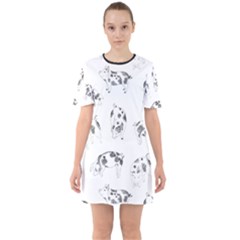 Pigs Handrawn Black And White Square13k Black Pattern Skull Bats Vintage K Sixties Short Sleeve Mini Dress