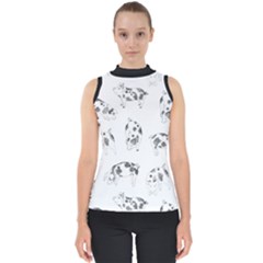 Pigs Handrawn Black And White Square13k Black Pattern Skull Bats Vintage K Mock Neck Shell Top