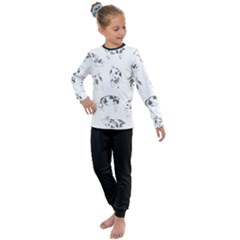 Pigs Handrawn Black And White Square13k Black Pattern Skull Bats Vintage K Kids  Long Sleeve Set  by genx