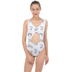 Pigs Handrawn Black And White Square13k Black Pattern Skull Bats Vintage K Center Cut Out Swimsuit by genx