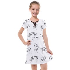 Pigs Handrawn Black And White Square13k Black Pattern Skull Bats Vintage K Kids  Cross Web Dress by genx