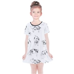 Pigs Handrawn Black And White Square13k Black Pattern Skull Bats Vintage K Kids  Simple Cotton Dress by genx