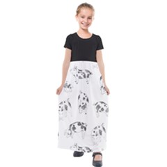 Pigs Handrawn Black And White Square13k Black Pattern Skull Bats Vintage K Kids  Short Sleeve Maxi Dress by genx