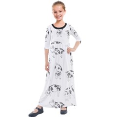 Pigs Handrawn Black And White Square13k Black Pattern Skull Bats Vintage K Kids  Quarter Sleeve Maxi Dress