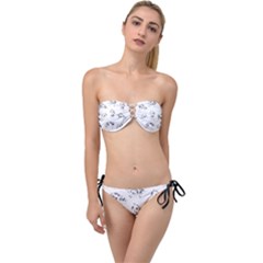 Pigs Handrawn Black And White Square13k Black Pattern Skull Bats Vintage K Twist Bandeau Bikini Set