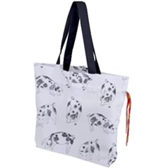 Pigs Handrawn Black And White Square13k Black Pattern Skull Bats Vintage K Drawstring Tote Bag