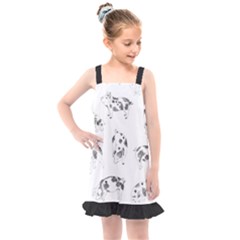 Pigs Handrawn Black And White Square13k Black Pattern Skull Bats Vintage K Kids  Overall Dress