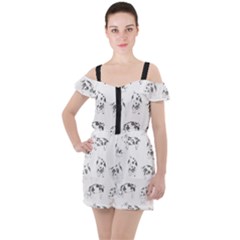 Pigs Handrawn Black And White Square13k Black Pattern Skull Bats Vintage K Ruffle Cut Out Chiffon Playsuit