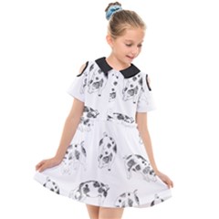 Pigs Handrawn Black And White Square13k Black Pattern Skull Bats Vintage K Kids  Short Sleeve Shirt Dress