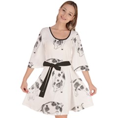 Pigs Handrawn Black And White Square13k Black Pattern Skull Bats Vintage K Velour Kimono Dress