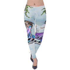 Cute Fairy Dancing On A Piano Velvet Leggings by FantasyWorld7