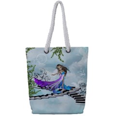 Cute Fairy Dancing On A Piano Full Print Rope Handle Tote (small) by FantasyWorld7