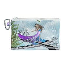 Cute Fairy Dancing On A Piano Canvas Cosmetic Bag (medium) by FantasyWorld7