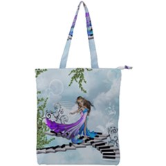 Cute Fairy Dancing On A Piano Double Zip Up Tote Bag by FantasyWorld7