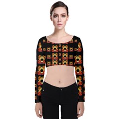 Sweets And  Candy As Decorative Velvet Long Sleeve Crop Top by pepitasart